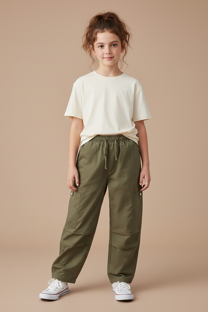 Pantalon Cargo Kaki Ample Décontracté Enfant Multipoches - Toile