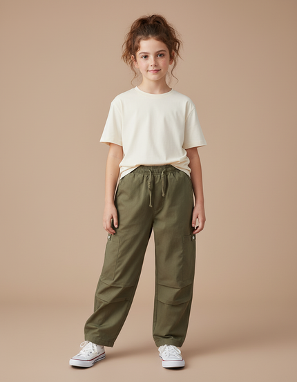 Pantalon Cargo Kaki Ample Décontracté Enfant Multipoches - Toile