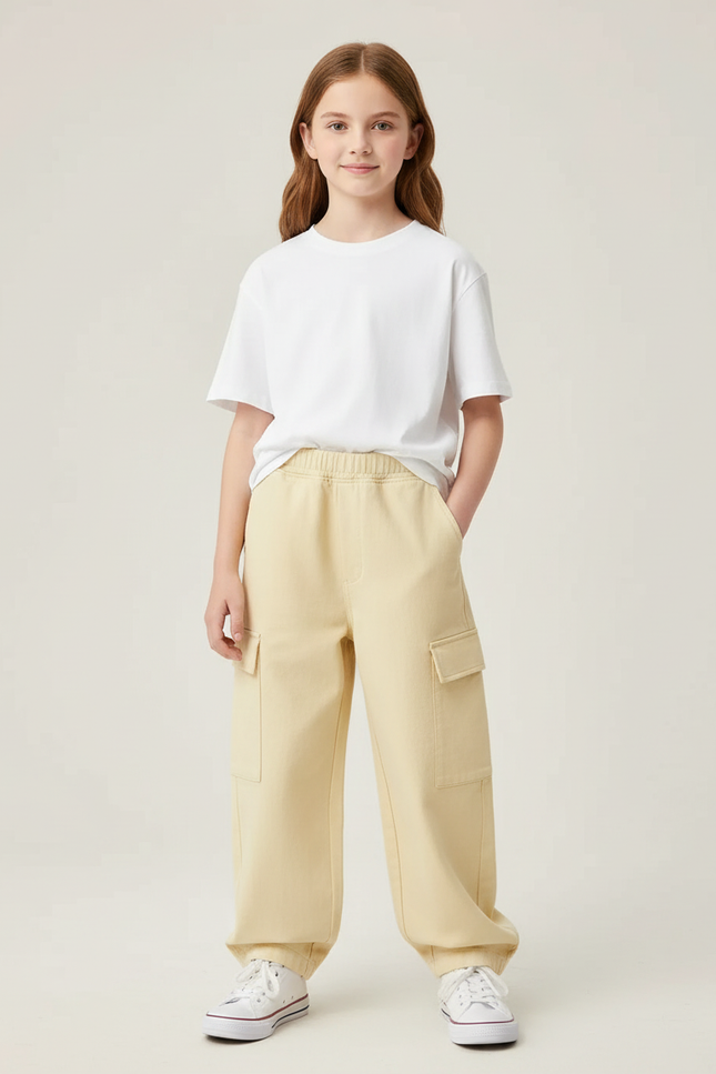 Pantalon Cargo Beige Ample Décontracté Poches - Molleton