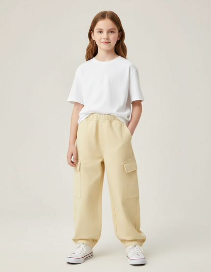 Pantalon Cargo Beige Ample Décontracté Poches - Molleton