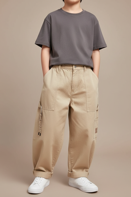 Pantalon Cargo Kaki Ample Coton Décontracté Multi-Poches - Toile