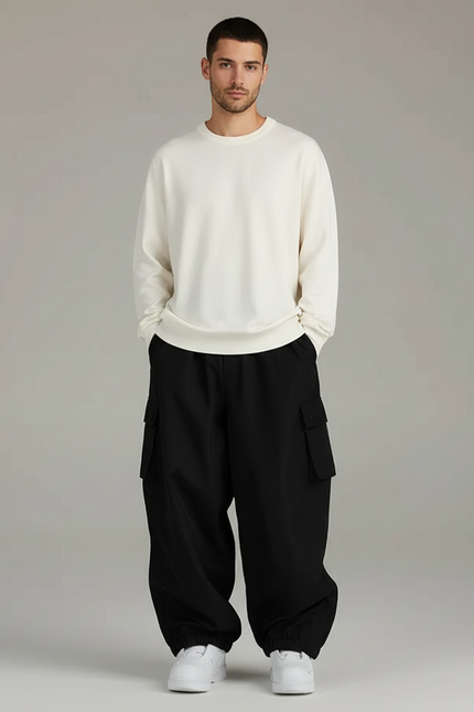 Pantalon Cargo Noir Ample Streetwear Homme Résistant - Polyester
