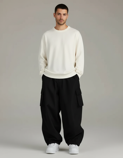 Pantalon Cargo Noir Ample Streetwear Homme Résistant - Polyester