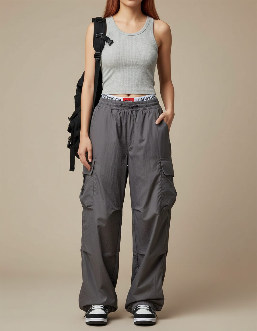 Pantalon Cargo Nylon - Gris Polyester