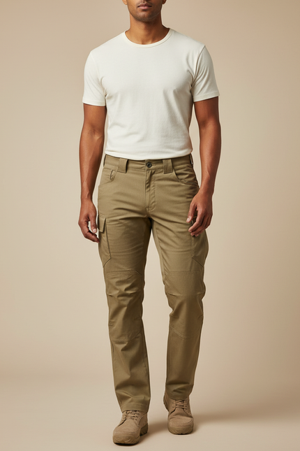 Pantalon Cargo Kaki Coton Ample Renforcé Homme