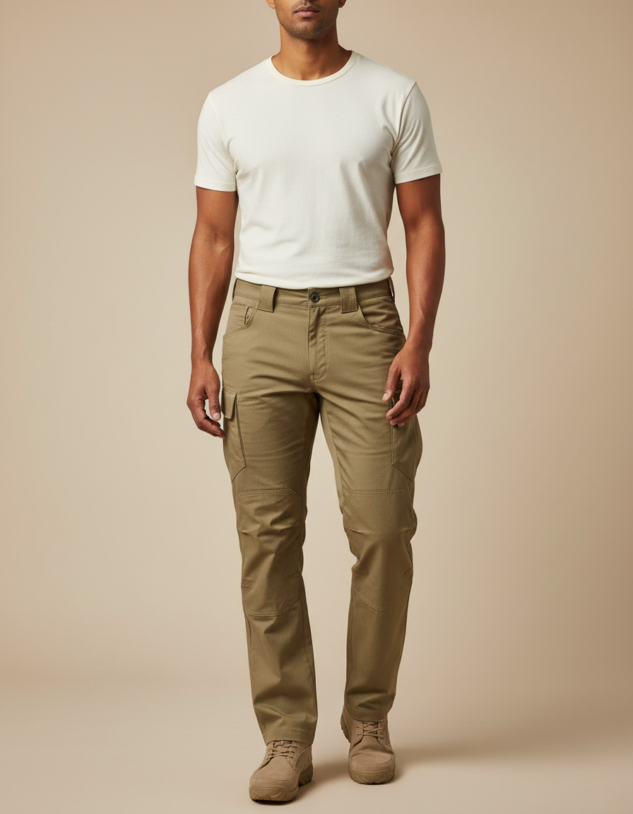 Pantalon Cargo Kaki Coton Ample Renforcé Homme