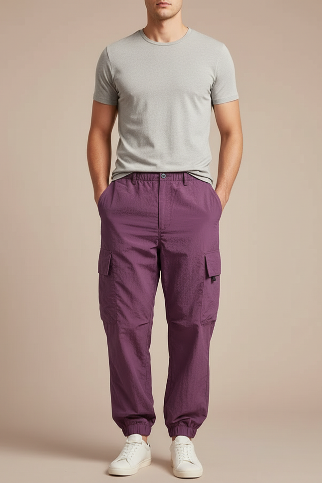 Pantalon Cargo Violet Homme Léger Décontracté Jogger - Polyester