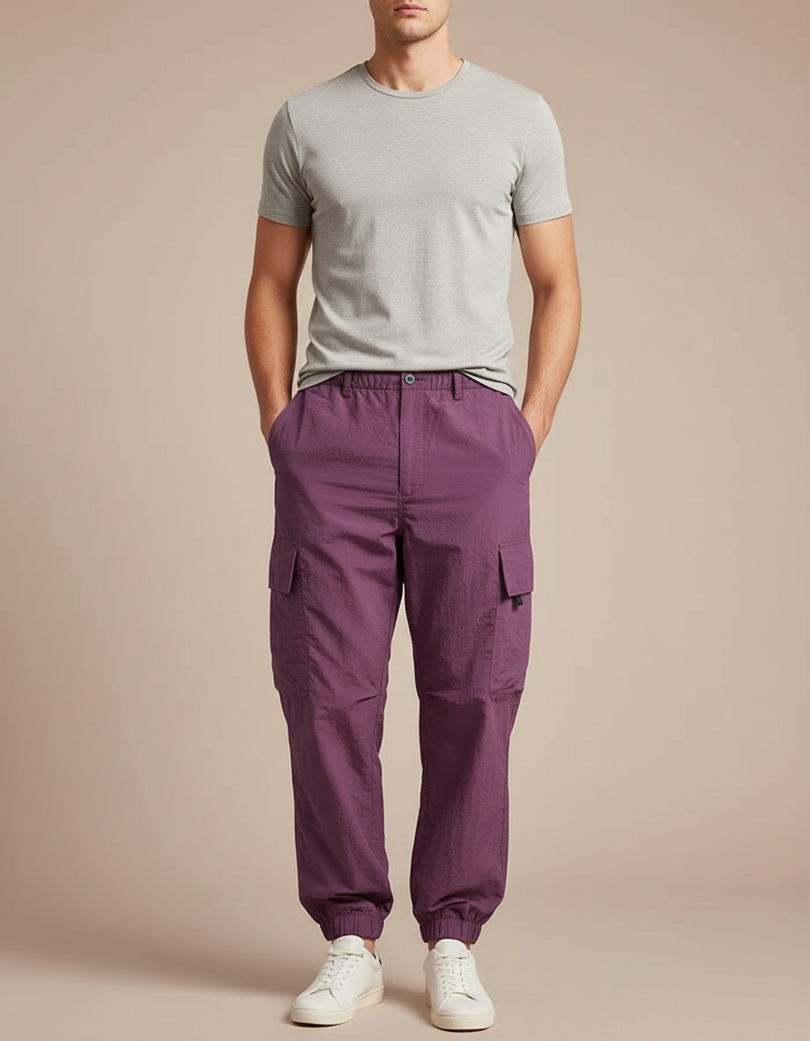 Pantalon Cargo Violet Homme Léger Décontracté Jogger - Polyester
