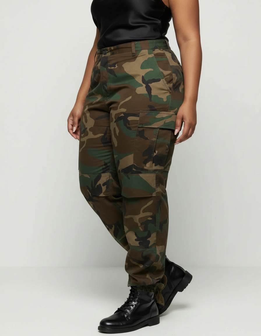 Pantalon Cargo Camouflage Ample Décontracté Streetwear Femme - Multicolore Toile