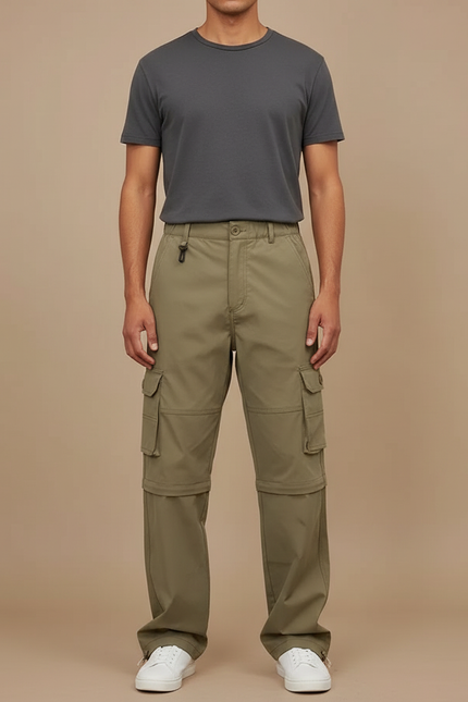 Pantalon Cargo Kaki Convertible Homme Randonnée Léger - Polyester