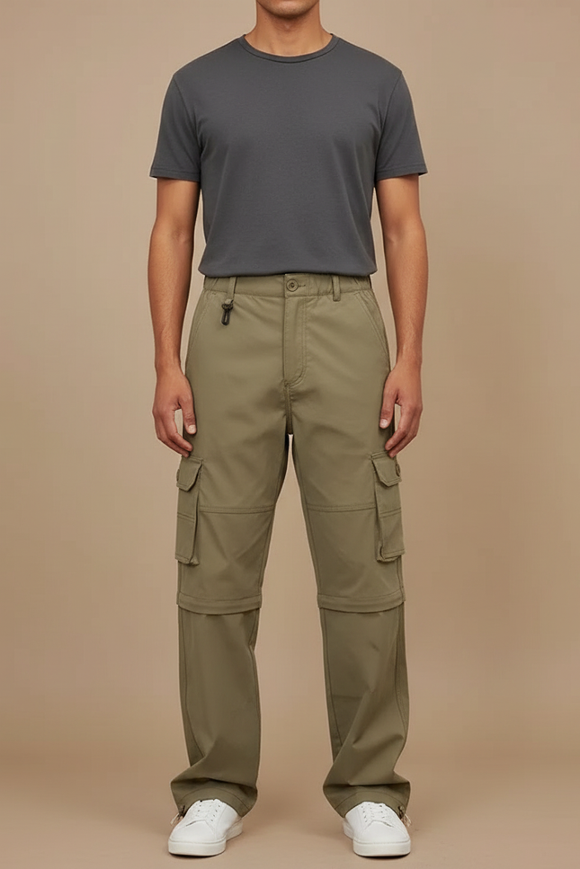 Pantalon Cargo Kaki Convertible Homme Randonnée Léger - Polyester