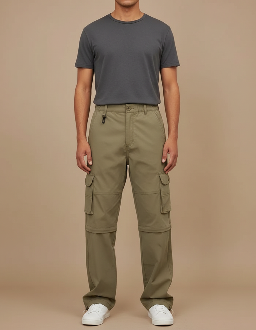 Pantalon Cargo Kaki Convertible Homme Randonnée Léger - Polyester