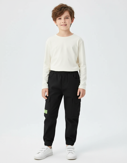Pantalon Cargo Noir Coton Multipoches Enfant Garçon