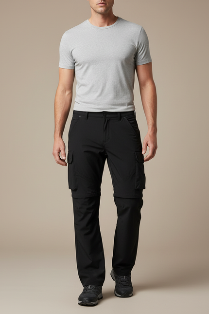 Pantalon Cargo Noir Convertible Zippé Léger Homme - Polyester