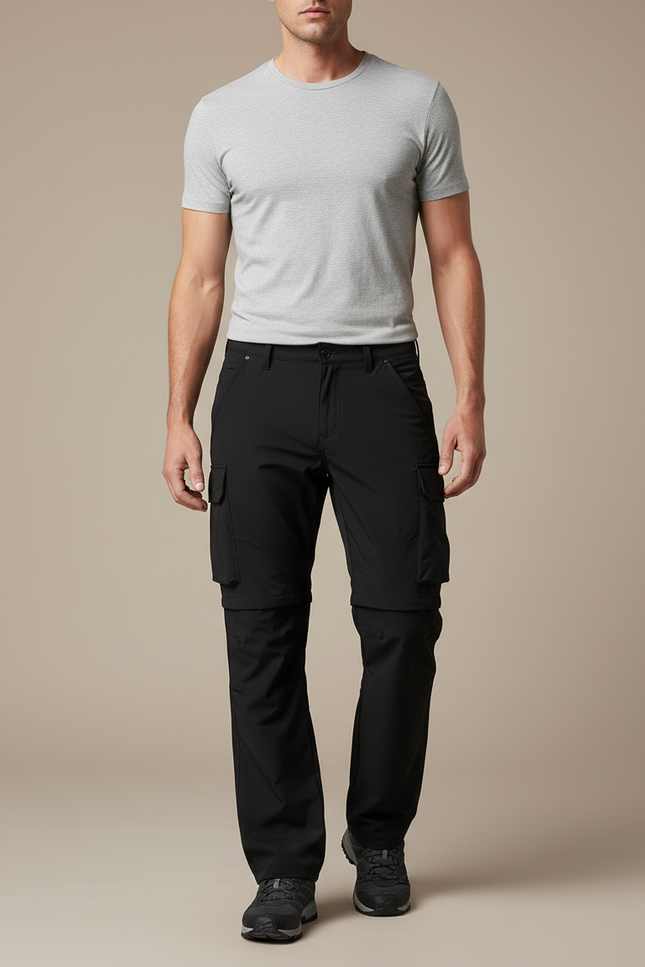 Pantalon Cargo Noir Convertible Zippé Léger Homme - Polyester