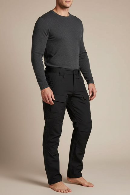 Pantalon Cargo Noir Coupe Droite Tactique Multipoches Homme - Polyester