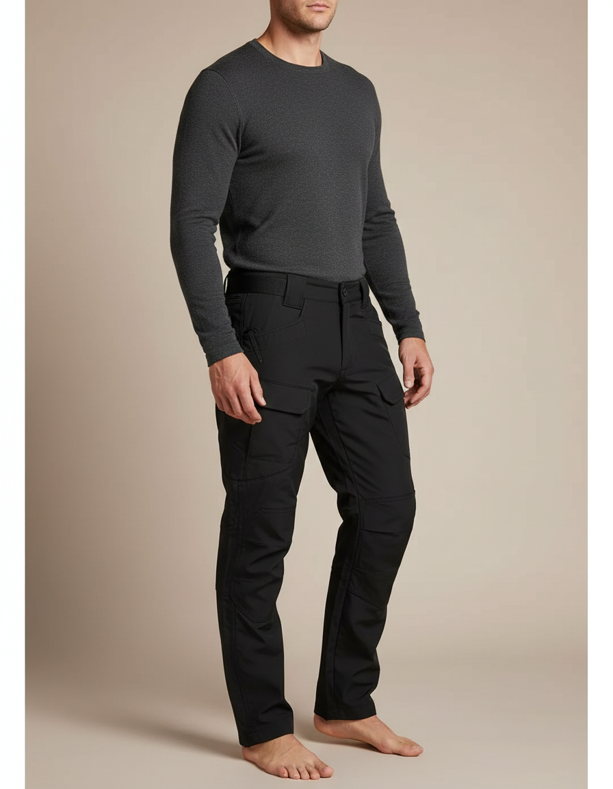 Pantalon Cargo Noir Coupe Droite Tactique Multipoches Homme - Polyester