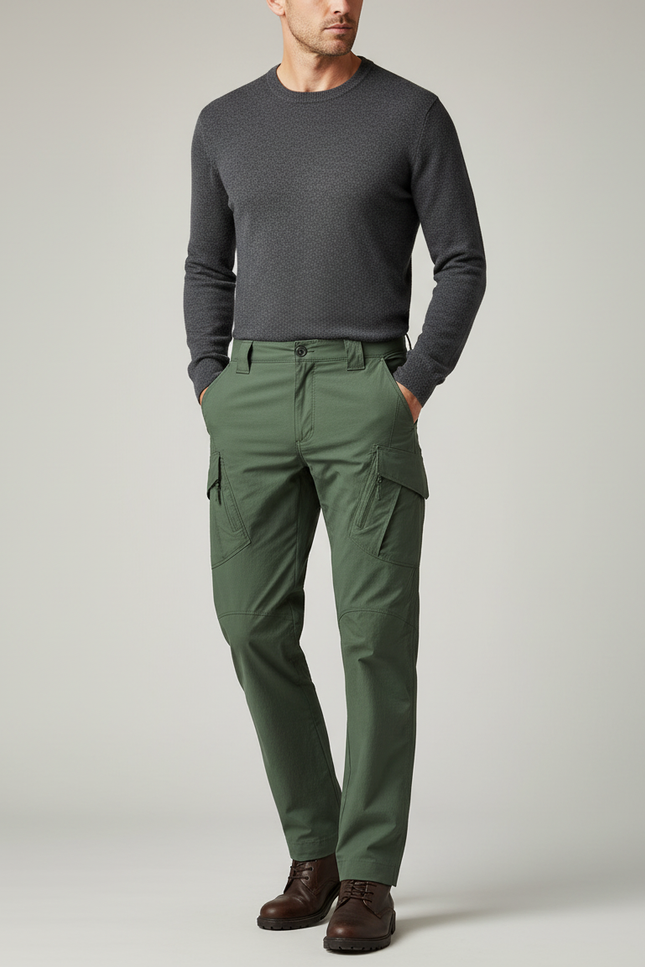 Pantalon Cargo Vert Militaire Homme Multipoches Coton - Kaki