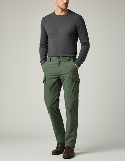 Pantalon Cargo Vert Militaire Homme Multipoches Coton - Kaki