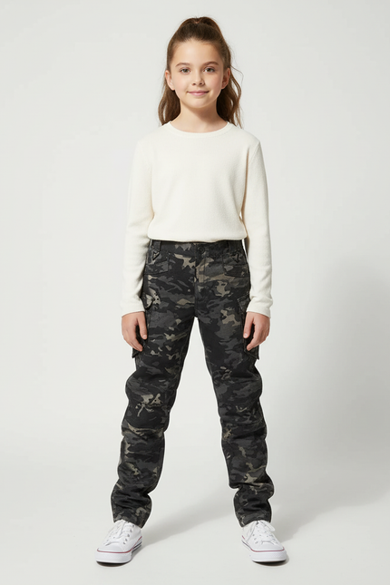 Pantalon Cargo Camouflage Militaire Noir Ample - Multicolore Coton