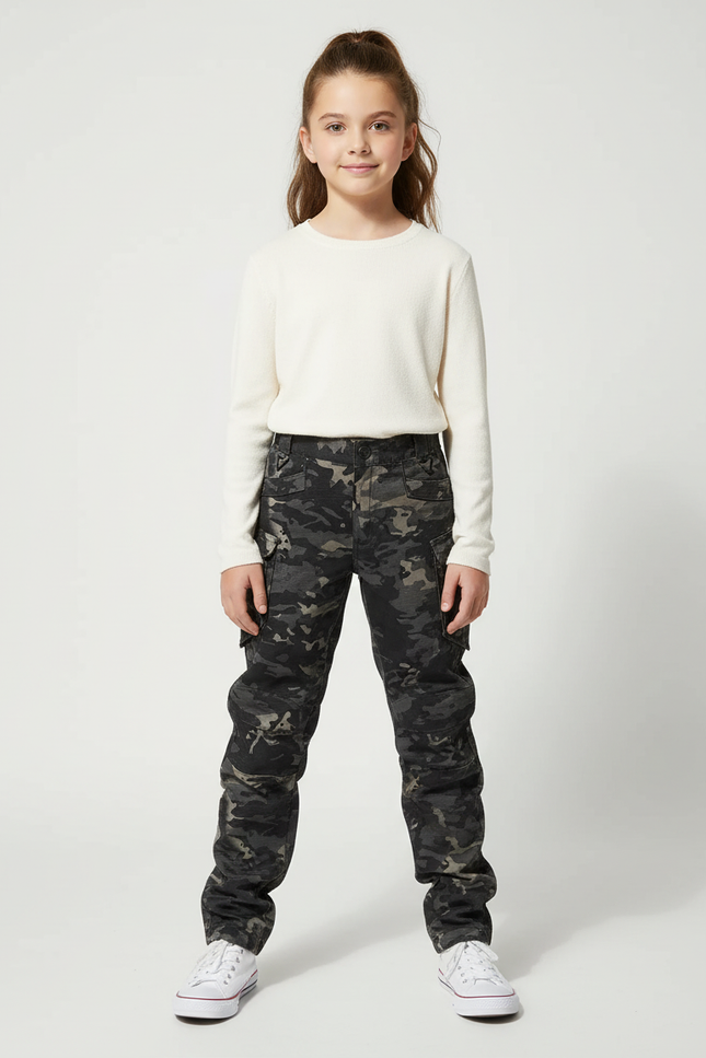 Pantalon Cargo Camouflage Militaire Noir Ample - Multicolore Coton