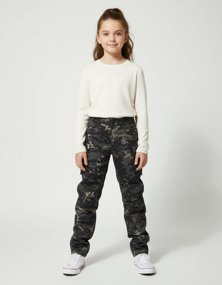 Pantalon Cargo Camouflage Militaire Noir Ample - Multicolore Coton