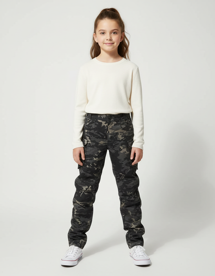 Pantalon Cargo Camouflage Militaire Noir Ample - Multicolore Coton