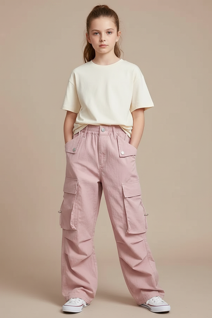 Pantalon Cargo Rose Ample Décontracté Multipoches - Toile