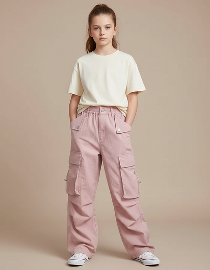 Pantalon Cargo Rose Ample Décontracté Multipoches - Toile