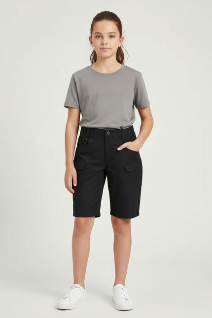Pantalon Cargo Noir Tactique Multipoches Garçon Fille - Polyester