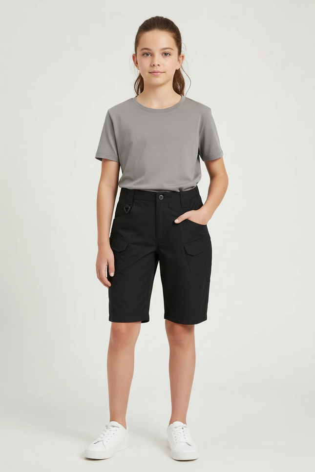 Pantalon Cargo Noir Tactique Multipoches Garçon Fille - Polyester