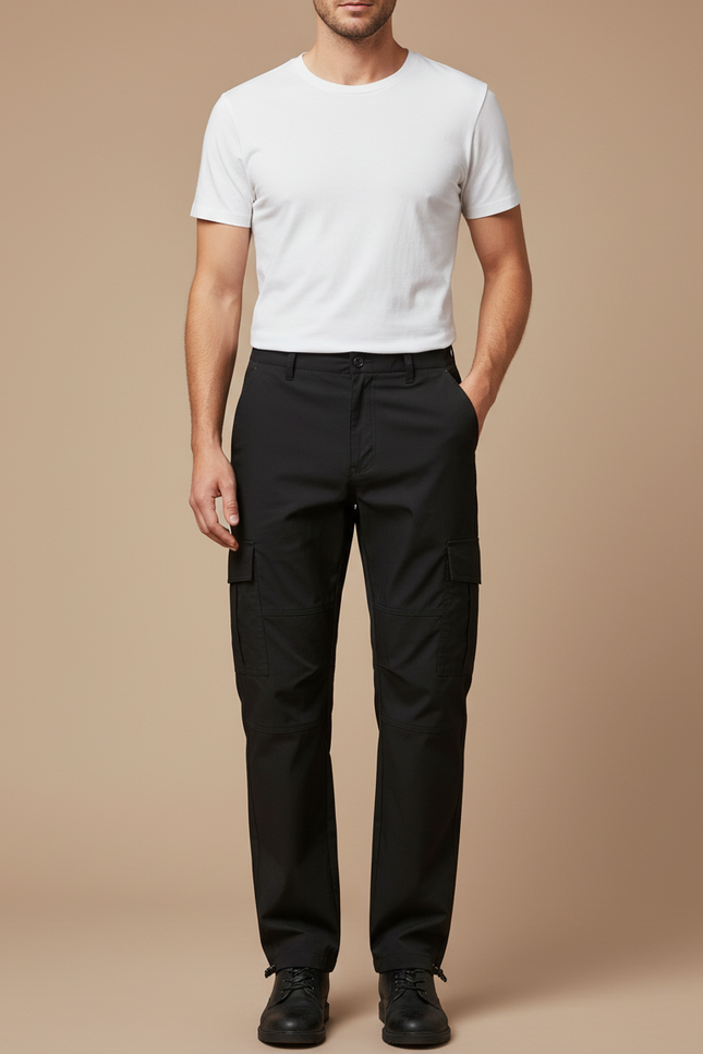 Pantalon Cargo Noir Coupe Droite Homme Décontracté - Gabardine