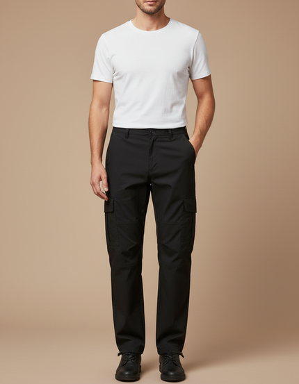 Pantalon Cargo Noir Coupe Droite Homme Décontracté - Gabardine