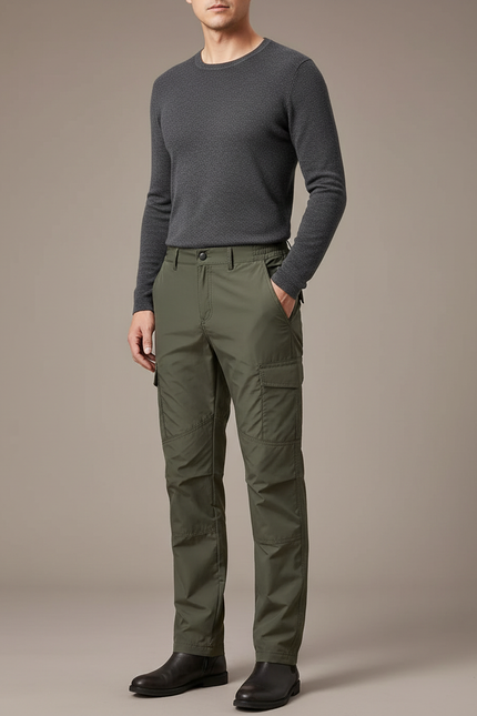Pantalon Cargo Vert Militaire Droit Multipoches Homme - Kaki Polyester