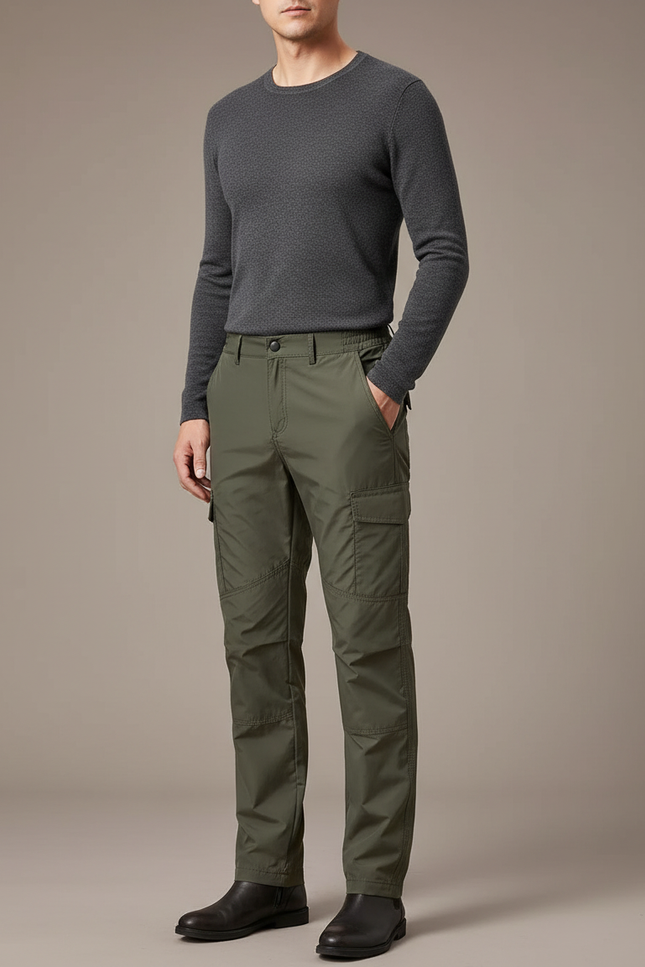 Pantalon Cargo Vert Militaire Droit Multipoches Homme - Kaki Polyester