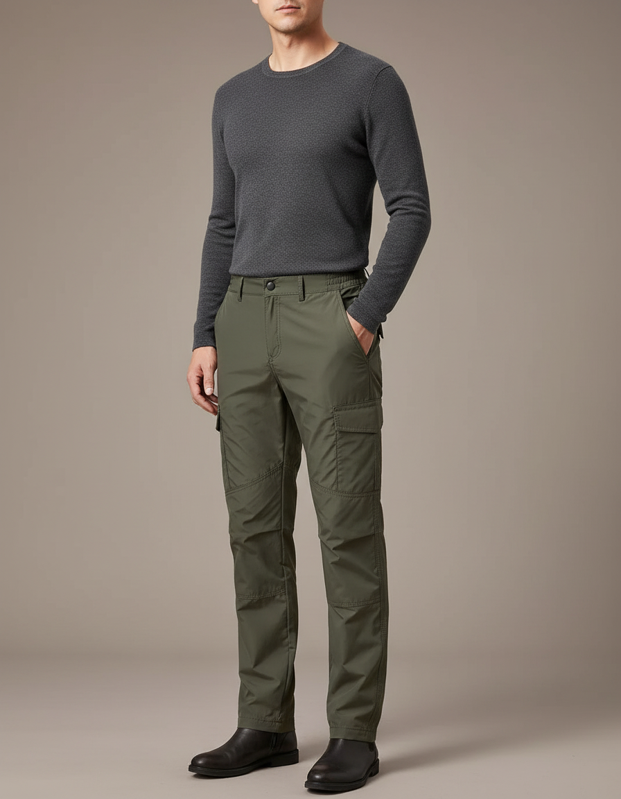 Pantalon Cargo Vert Militaire Droit Multipoches Homme - Kaki Polyester