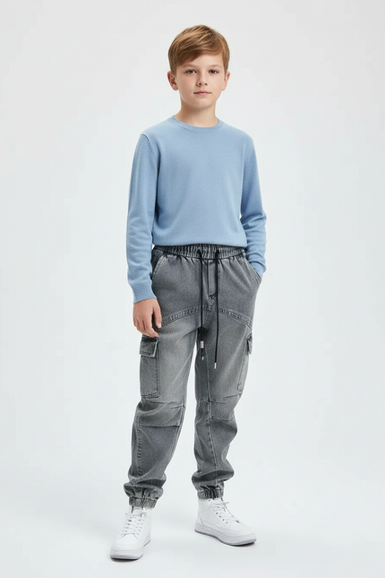 Pantalon Cargo Gris Délavé Ample Jogger Enfant - Jean