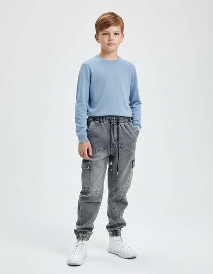 Pantalon Cargo Gris Délavé Ample Jogger Enfant - Jean