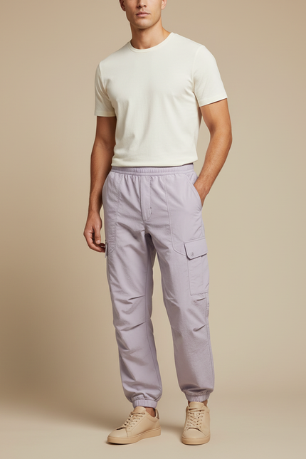 Pantalon Cargo Lavande Ample Coton Décontracté Homme - Violet Polyester