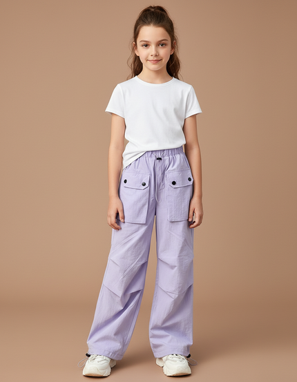 Pantalon Cargo Lilas Ample Multipoches Fille - Violet Polyester