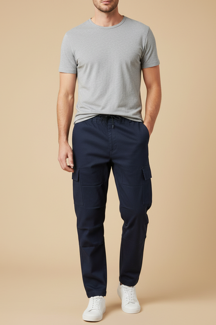 Pantalon Cargo Homme Bleu Marine Coton Ample Décontracté - Toile