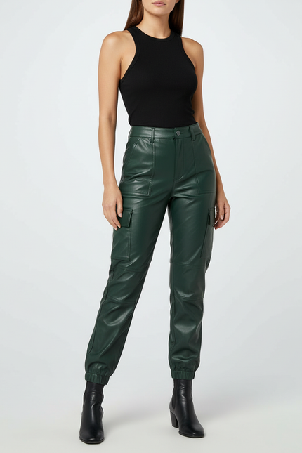 Pantalon Cargo Simili Cuir Femme - Vert