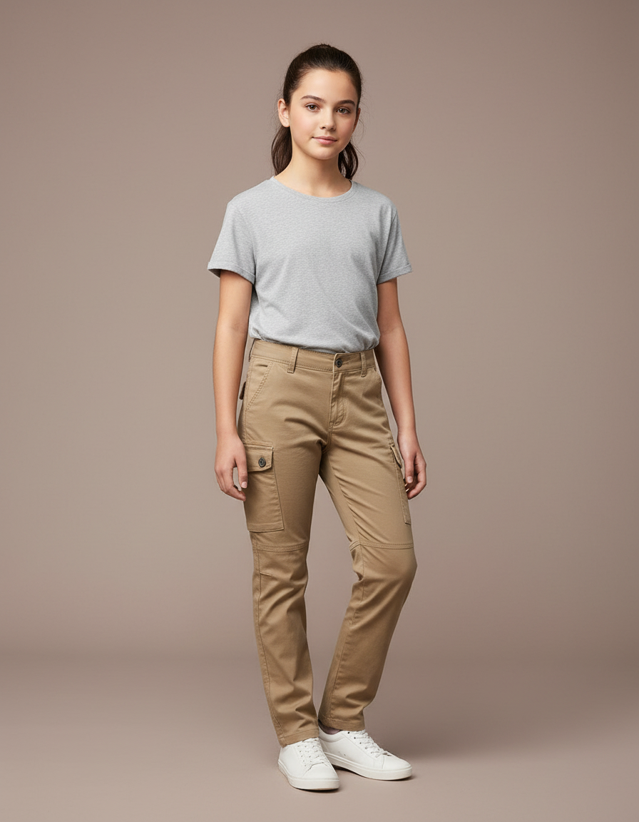 Pantalon Cargo Beige Enfant Coupe Droite Multipoches - Toile