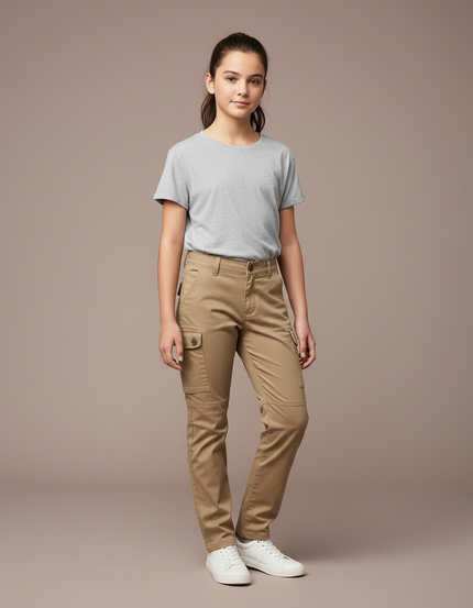 Pantalon Cargo Beige Enfant Coupe Droite Multipoches - Toile