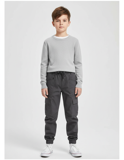 Pantalon Cargo Garçon Gris Coton Multipoches Décontracté