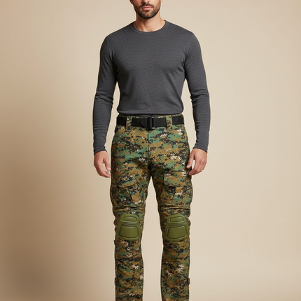 Pantalon Cargo Camouflage Militaire Tactique Genouillères Intégrées - Multicolore Polyester