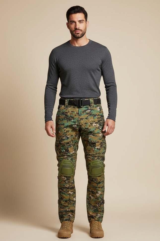 Pantalon Cargo Camouflage Militaire Tactique Genouillères Intégrées - Multicolore Polyester