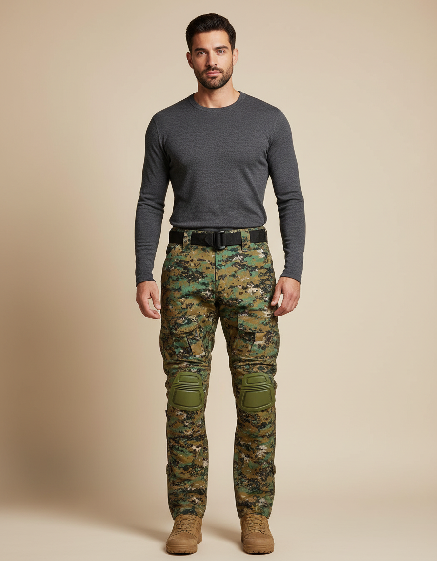 Pantalon Cargo Camouflage Militaire Tactique Genouillères Intégrées - Multicolore Polyester