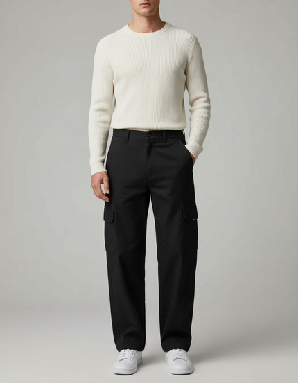Pantalon Cargo Noir Homme Ample Décontracté Urbain - Toile