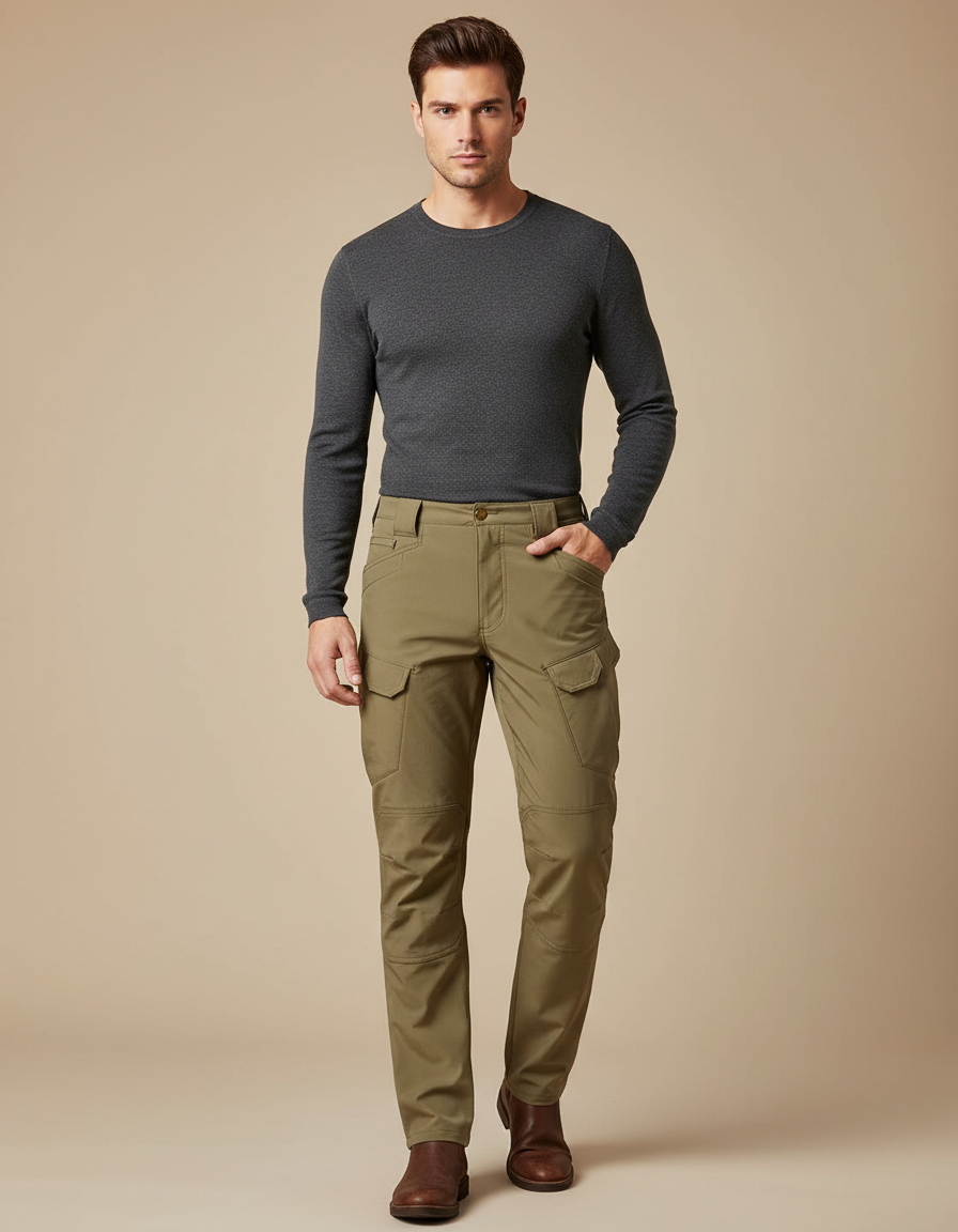 Pantalon Cargo Kaki Homme Décontracté Multipoches - Gabardine